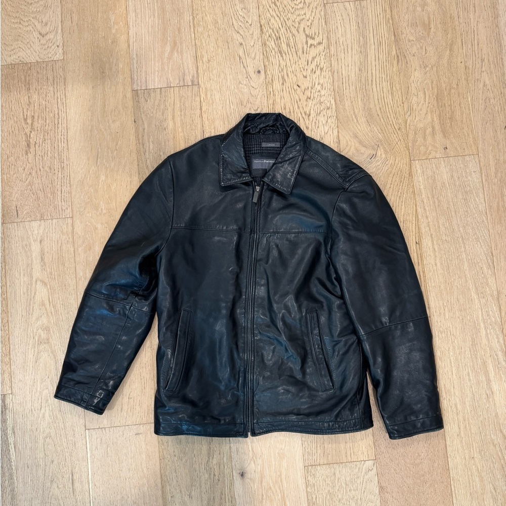 Men's Black Leather Jacket - Perry Ellis Portfolio Lambskin